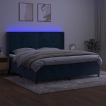 Εικόνα της Κρεβάτι Boxspring με Στρώμα & LED Σκ. Μπλε 200x200εκ. Βελούδινο Hobbo