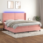 Εικόνα της Κρεβάτι Boxspring με Στρώμα & LED Ροζ 200x200 εκ. Βελούδινο Hobbo