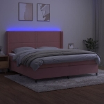 Εικόνα της Κρεβάτι Boxspring με Στρώμα & LED Ροζ 200x200 εκ. Βελούδινο Hobbo