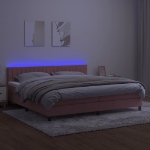 Εικόνα της Κρεβάτι Boxspring με Στρώμα & LED Ροζ 200x200 εκ. Βελούδινο Hobbo