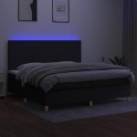 Εικόνα της Κρεβάτι Boxspring με Στρώμα & LED Μαύρο 200x200 εκ. Υφασμάτινο Hobbo