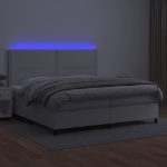 Εικόνα της Κρεβάτι Boxspring με Στρώμα & LED Λευκό 200x200 εκ. Συνθ. Δέρμα Hobbo