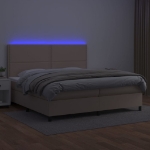 Εικόνα της Κρεβάτι Boxspring Στρώμα&LED Καπουτσίνο 200x200 εκ. Συνθ. Δέρμα Hobbo