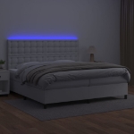 Εικόνα της Κρεβάτι Boxspring με Στρώμα & LED Λευκό 200x200 εκ. Συνθ. Δέρμα Hobbo