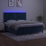 Εικόνα της Κρεβάτι Boxspring με Στρώμα & LED Σκ. Μπλε 180x200εκ. Βελούδινο Hobbo