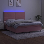 Εικόνα της Κρεβάτι Boxspring με Στρώμα & LED Ροζ 180x200 εκ. Βελούδινο Hobbo