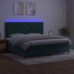 Εικόνα της Κρεβάτι Boxspring με Στρώμα & LED Σκ. Πράσινο 200x200εκ Βελούδο Hobbo