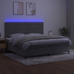 Εικόνα της Κρεβάτι Boxspring με Στρώμα & LED Αν.Γκρι 200x200 εκ. Βελούδινο Hobbo