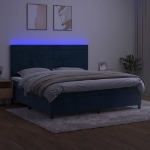 Εικόνα της Κρεβάτι Boxspring με Στρώμα & LED Σκ. Μπλε 200x200εκ. Βελούδινο Hobbo