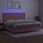 Εικόνα της Κρεβάτι Boxspring με Στρώμα & LED Ροζ 200x200 εκ. Βελούδινο Hobbo