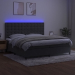 Εικόνα της Κρεβάτι Boxspring με Στρώμα & LED Σκ. Γκρι 200x200εκ. Βελούδινο Hobbo