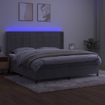 Εικόνα της Κρεβάτι Boxspring με Στρώμα & LED Αν.Γκρι 200x200 εκ. Βελούδινο Hobbo