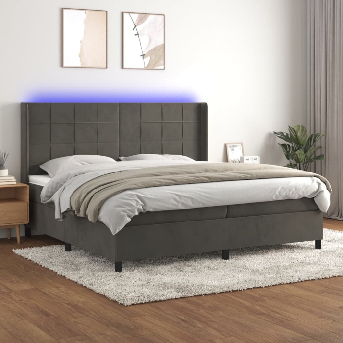 Εικόνα της Κρεβάτι Boxspring με Στρώμα & LED Σκ. Γκρι 200x200εκ. Βελούδινο Hobbo