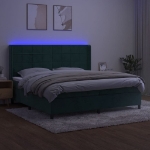 Εικόνα της Κρεβάτι Boxspring με Στρώμα & LED Σκ. Πράσινο 200x200εκ Βελούδο Hobbo