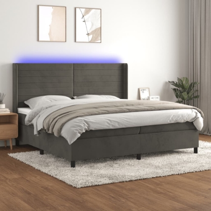 Εικόνα της Κρεβάτι Boxspring με Στρώμα & LED Σκ. Γκρι 200x200εκ. Βελούδινο Hobbo