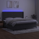 Εικόνα της Κρεβάτι Boxspring με Στρώμα & LED Σκ. Γκρι 200x200εκ. Βελούδινο Hobbo