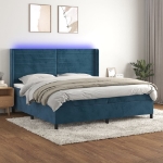 Εικόνα της Κρεβάτι Boxspring με Στρώμα & LED Σκ. Μπλε 200x200εκ. Βελούδινο Hobbo