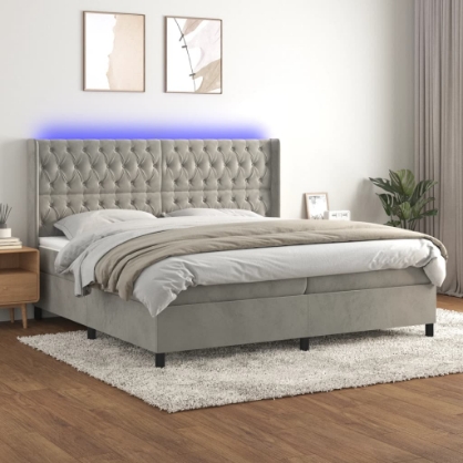 Εικόνα της Κρεβάτι Boxspring με Στρώμα & LED Αν.Γκρι 200x200 εκ. Βελούδινο Hobbo