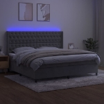 Εικόνα της Κρεβάτι Boxspring με Στρώμα & LED Αν.Γκρι 200x200 εκ. Βελούδινο Hobbo