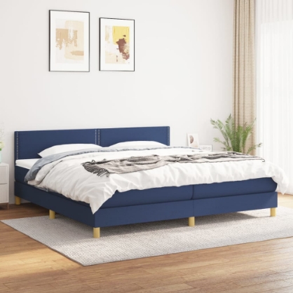 Εικόνα της Κρεβάτι Boxspring με Στρώμα Μπλε 200x200 εκ. Υφασμάτινο Hobbo