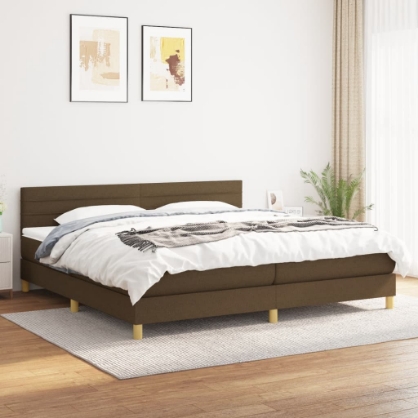 Εικόνα της Κρεβάτι Boxspring με Στρώμα Σκούρο Καφέ 200x200 εκ. Υφασμάτινο Hobbo