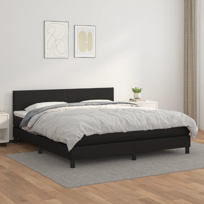 Εικόνα της Κρεβάτι Boxspring με Στρώμα Μαύρο 180x200εκ.από Συνθετικό Δέρμα Hobbo