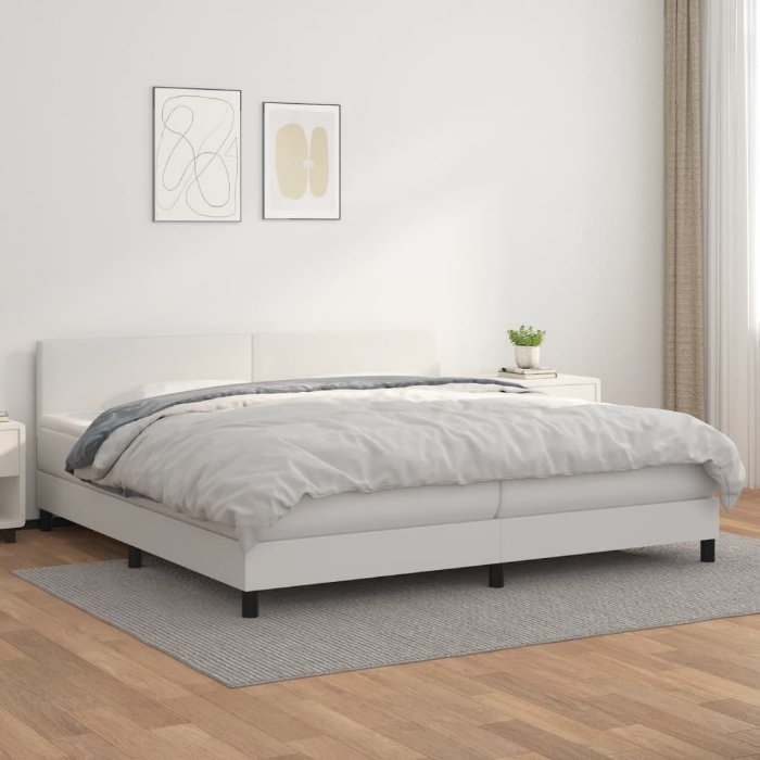 Εικόνα της Κρεβάτι Boxspring με Στρώμα Λευκό 200x200 εκ. Συνθετικό Δέρμα Hobbo