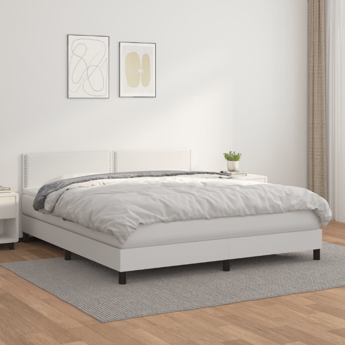 Εικόνα της Κρεβάτι Boxspring με Στρώμα Λευκό 180x200 εκ. Συνθετικό Δέρμα Hobbo