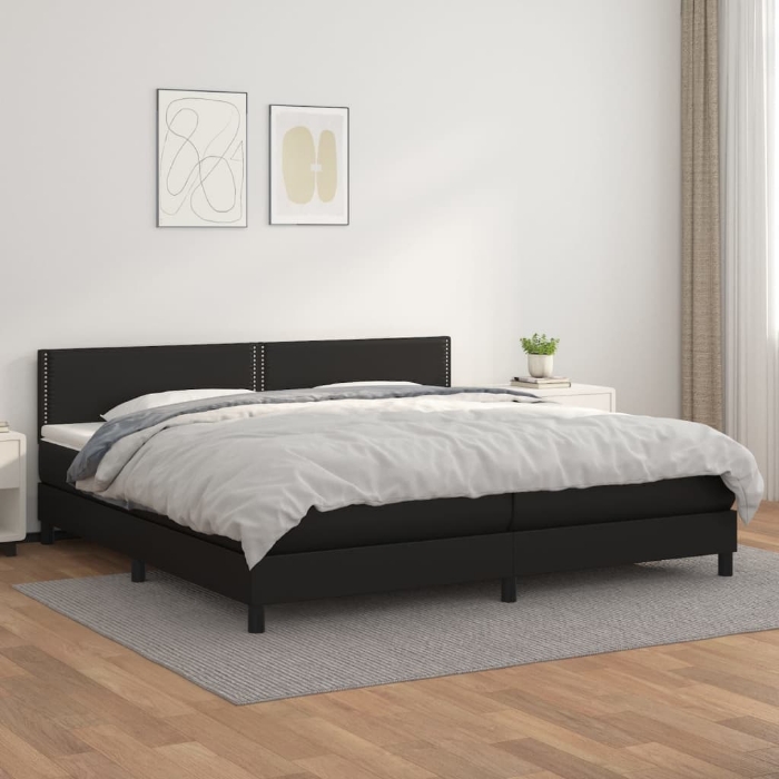 Εικόνα της Κρεβάτι Boxspring με Στρώμα Μαύρο 200x200 εκ. Συνθετικό Δέρμα Hobbo