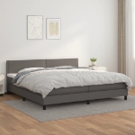 Εικόνα της Κρεβάτι Boxspring με Στρώμα Γκρι 200x200 εκ. Συνθετικό Δέρμα Hobbo