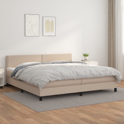 Εικόνα της Κρεβάτι Boxspring με Στρώμα Καπουτσίνο 200x200εκ.από Συνθ.Δέρμα Hobbo