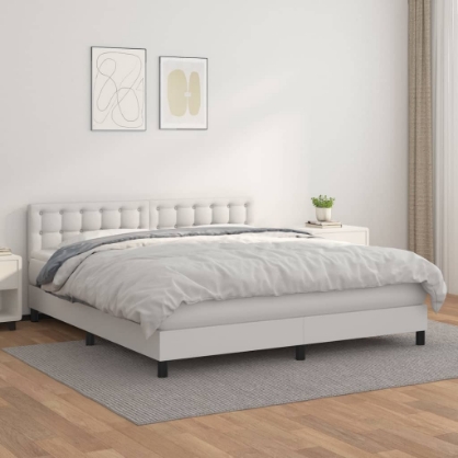 Εικόνα της Κρεβάτι Boxspring με Στρώμα Λευκό 180x200 εκ. Συνθετικό Δέρμα Hobbo