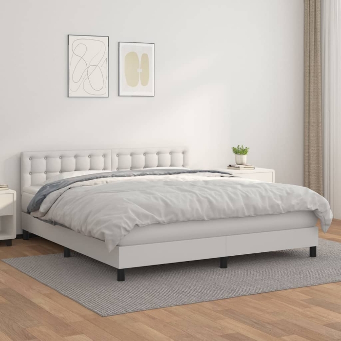 Εικόνα της Κρεβάτι Boxspring με Στρώμα Λευκό 180x200 εκ. Συνθετικό Δέρμα Hobbo