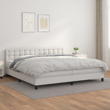 Εικόνα της Κρεβάτι Boxspring με Στρώμα Λευκό 200x200 εκ. Συνθετικό Δέρμα Hobbo