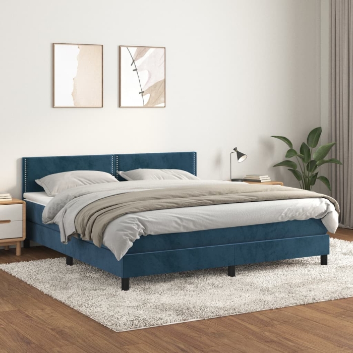 Εικόνα της Κρεβάτι Boxspring με Στρώμα Σκούρο Μπλε 180x200 εκ. Βελούδινο Hobbo