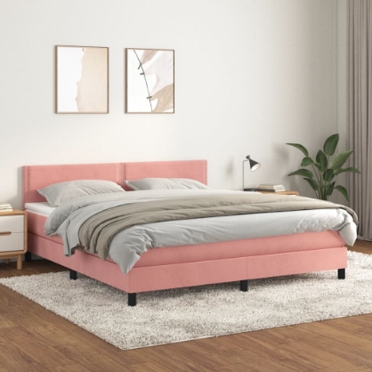 Εικόνα της Κρεβάτι Boxspring με Στρώμα Ροζ 180x200 εκ. Βελούδινο Hobbo