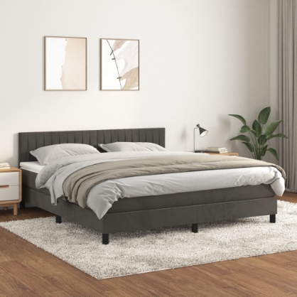 Εικόνα της Κρεβάτι Boxspring με Στρώμα Σκούρο Γκρι 180x200 εκ. Βελούδινο Hobbo