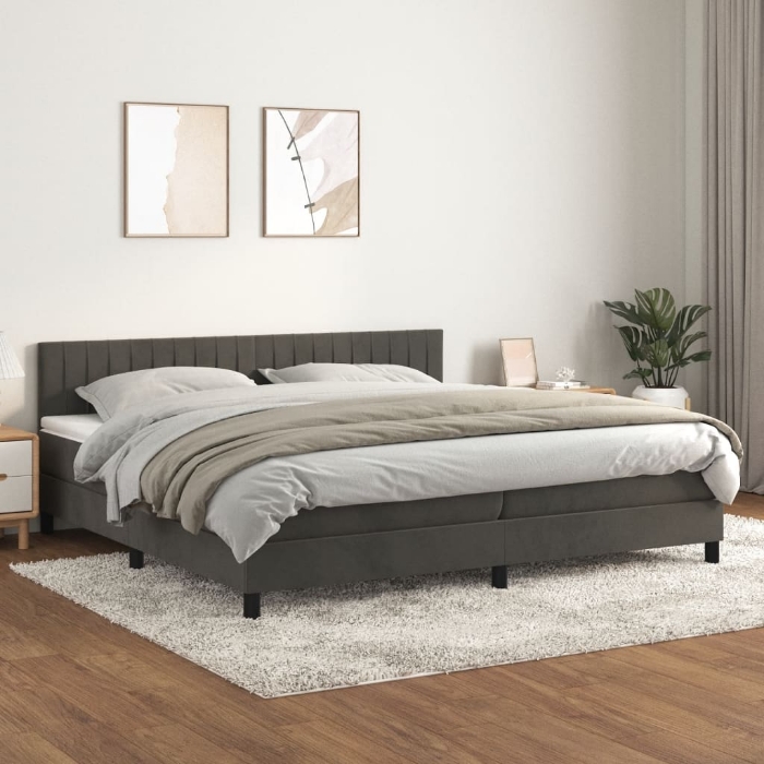 Εικόνα της Κρεβάτι Boxspring με Στρώμα Σκούρο Γκρι 200x200 εκ. Βελούδινο Hobbo