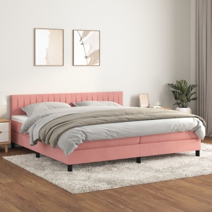 Εικόνα της Κρεβάτι Boxspring με Στρώμα Ροζ 200x200 εκ. Βελούδινο Hobbo