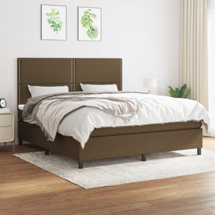 Εικόνα της Κρεβάτι Boxspring με Στρώμα Σκούρο Καφέ 180x200 εκ Υφασμάτινο Hobbo