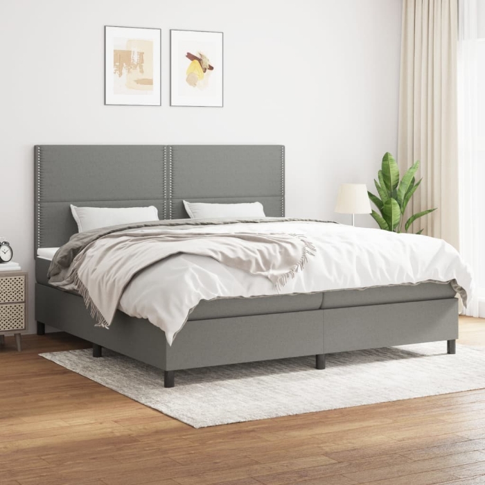 Εικόνα της Κρεβάτι Boxspring με Στρώμα Σκούρο Γκρι 200x200 εκ. Υφασμάτινο Hobbo