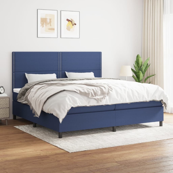 Εικόνα της Κρεβάτι Boxspring με Στρώμα Μπλε 200x200 εκ. Υφασμάτινο Hobbo