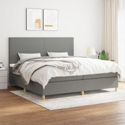 Εικόνα της Κρεβάτι Boxspring με Στρώμα Σκούρο Γκρι 200x200 εκ. Υφασμάτινο Hobbo