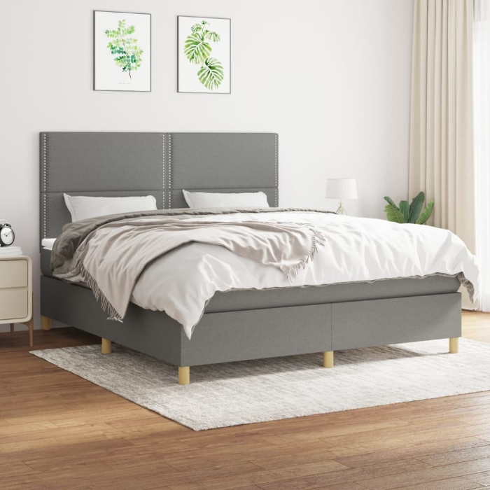 Εικόνα της Κρεβάτι Boxspring με Στρώμα Σκούρο Γκρι 180x200 εκ Υφασμάτιν Hobbo