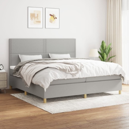 Εικόνα της Κρεβάτι Boxspring με Στρώμα Ανοιχτό Γκρι 200x200 εκ. Υφασμάτινο Hobbo