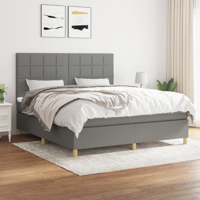 Εικόνα της Κρεβάτι Boxspring με Στρώμα Σκούρο Γκρι 180x200 εκ Υφασμάτιν Hobbo