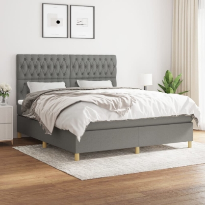 Εικόνα της Κρεβάτι Boxspring με Στρώμα Σκούρο Γκρι 180x200 εκ Υφασμάτιν Hobbo