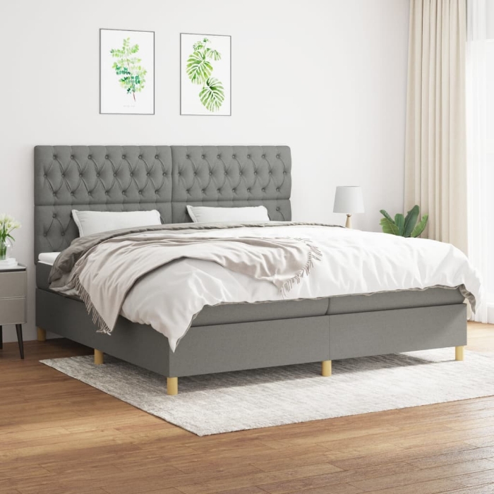 Εικόνα της Κρεβάτι Boxspring με Στρώμα Σκούρο Γκρι 200x200 εκ. Υφασμάτινο Hobbo