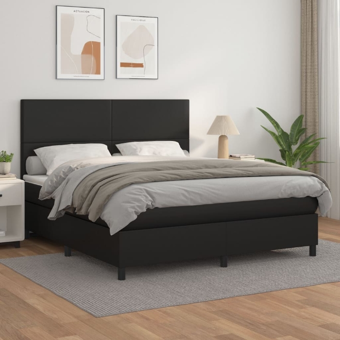 Εικόνα της Κρεβάτι Boxspring με Στρώμα Μαύρο 180x200εκ.από Συνθετικό Δέρμα Hobbo