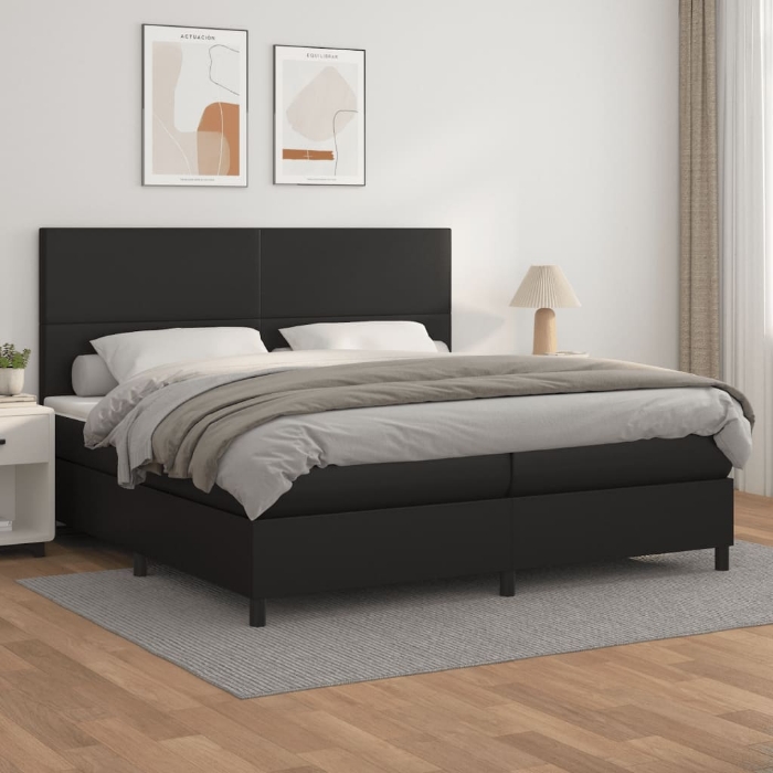 Εικόνα της Κρεβάτι Boxspring με Στρώμα Μαύρο 200x200 εκ. Συνθετικό Δέρμα Hobbo